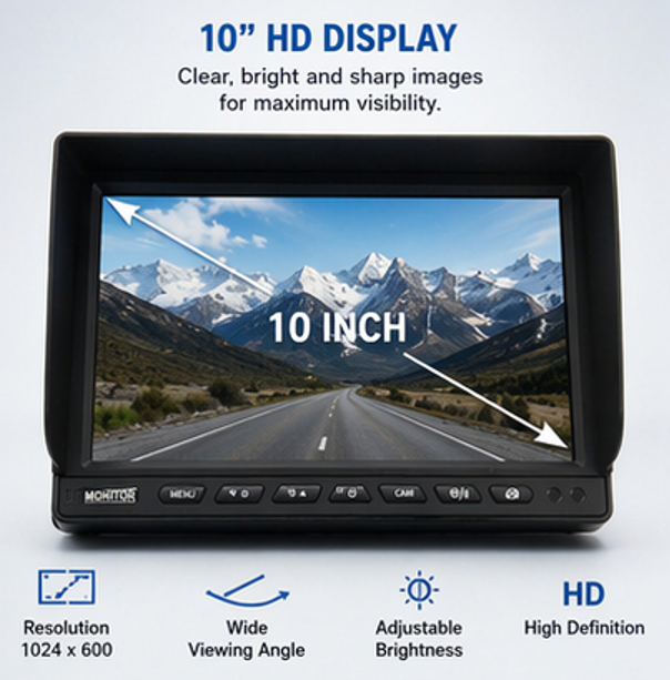 10" AHD Vehicle DVR Monitor 4 Channel | Split Screen Display | Reverse Camera System | SD Recording